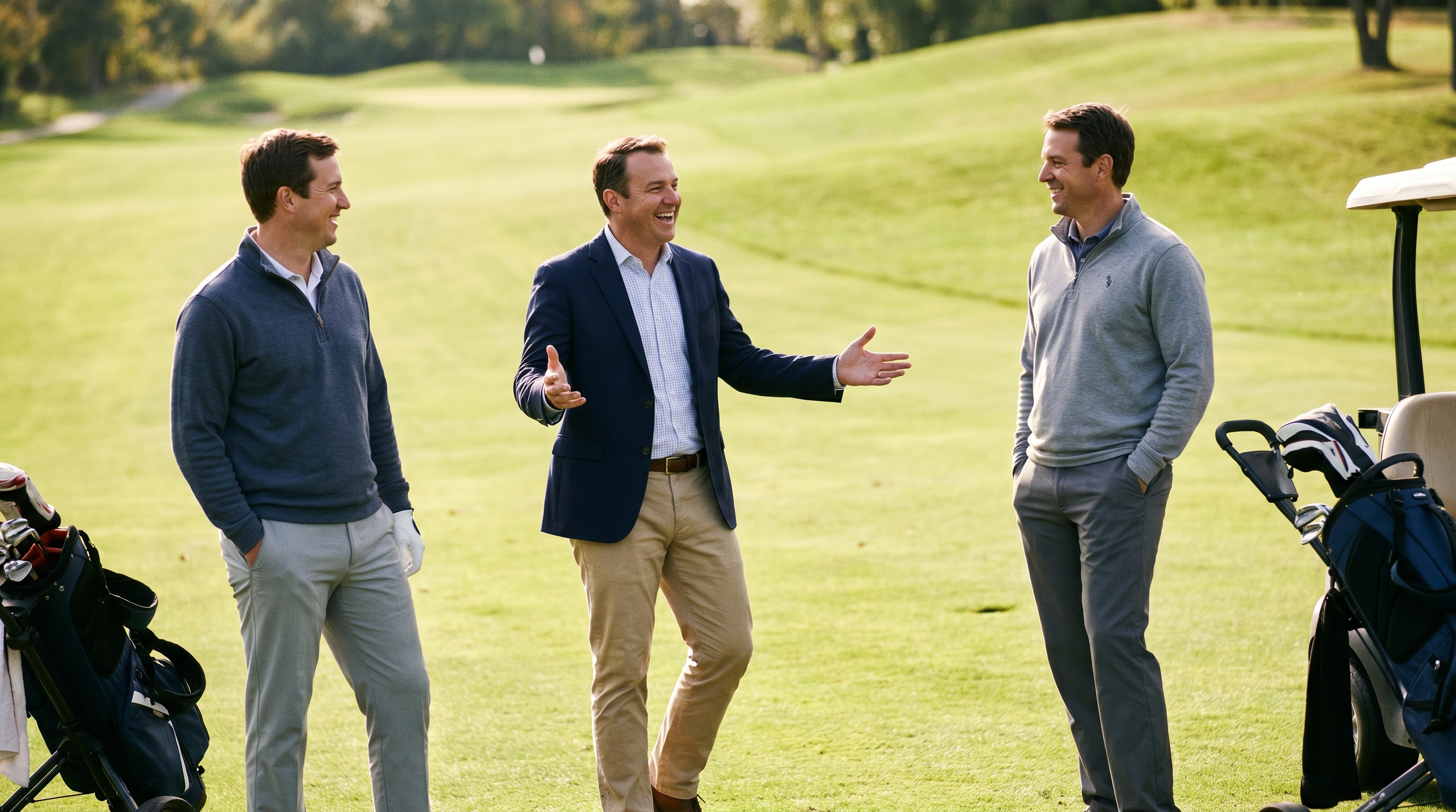 Guys talking on the golf course