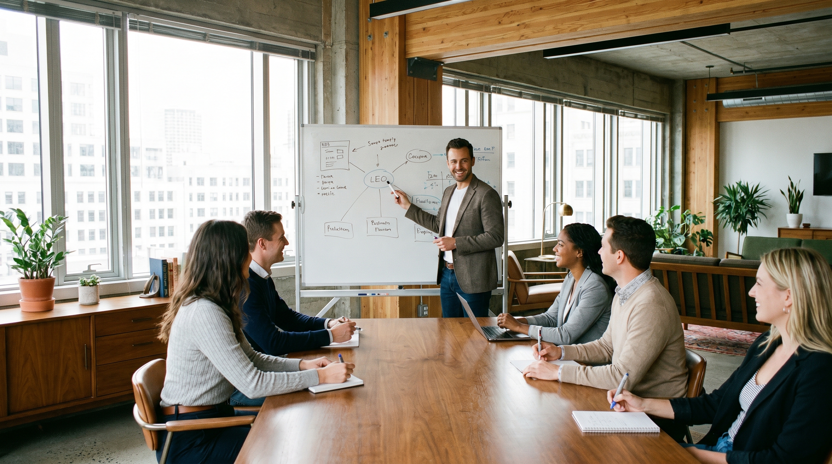 Guy confidently presenting in a meeting
